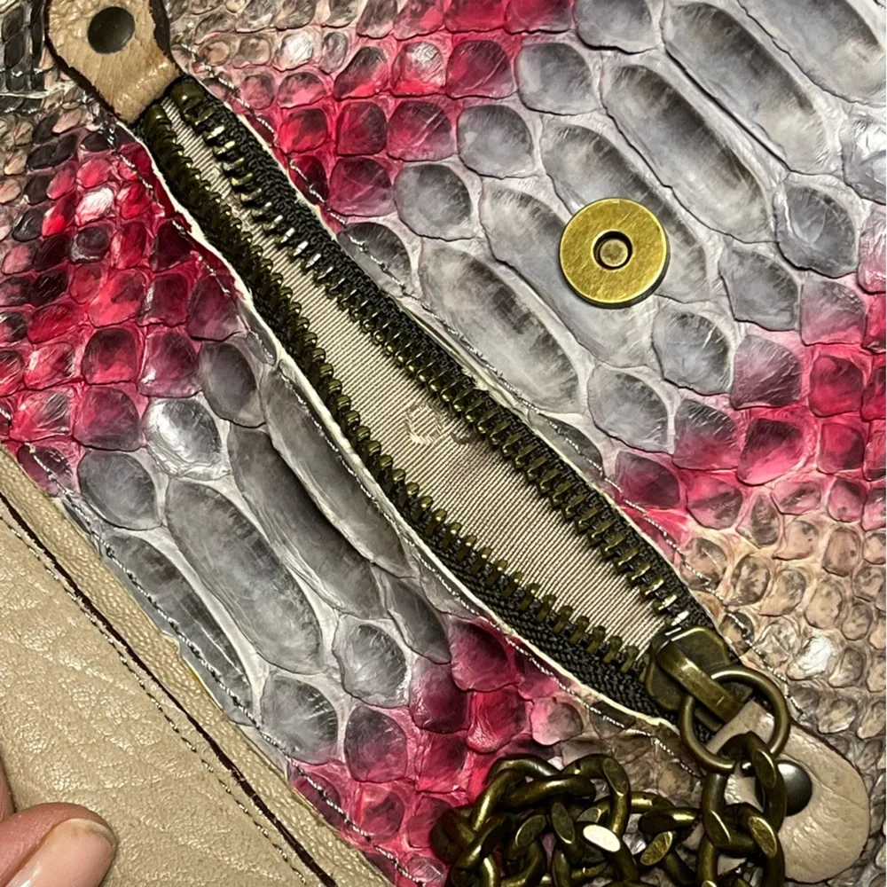 ABACO Paris Made France Leather Python Embossed Chain Crossbody Bag Pink Taupe